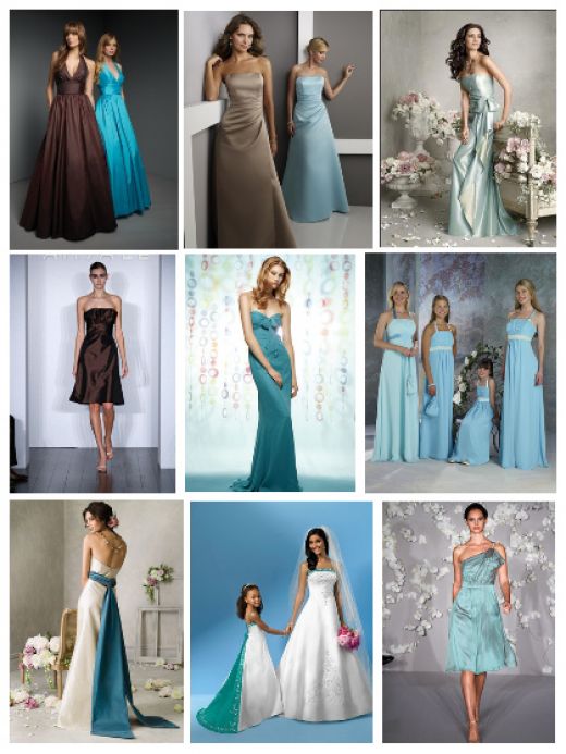 Tiffany Blue and Brown Bridesmaid Dresses