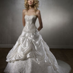 Elegant A Line Strapless Lace Beads Satin Wedding Dress for 2012