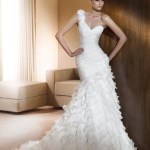 Elegant V Neck Organza One Shoulder Wedding Gowns Style