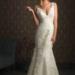 mermaid v neck floor length attached satin tulle lace wedding dress style 2012