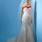 Summer wedding dresses with red strip and embroidery