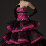 Black and Pink Quinceanera Layered Wedding Dress