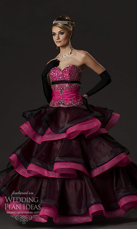 Black and Pink Quinceanera Layered Wedding Dress