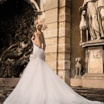Dramatic train strapless ball gown