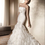 strapless ruffles rouched bodice mermaid style layer skirt wedding gown