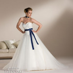 Wedding dresses with a blue ribbon