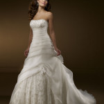 Romantic A Line Strapless Lace Embroidery Train Wedding Dress