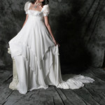 romantic short sleeves wedding dress layered skirts