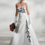 Modern White Black Wedding Dress with Floral Embroidery