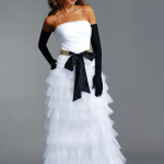 White Black Wedding Dress with Gloves