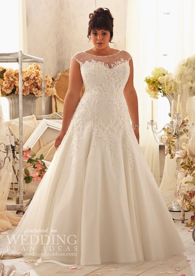Illusion Neckline Bodice Plus Size Wedding Dress