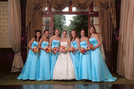 Girls use tiffany blue bridesmaid dresses
